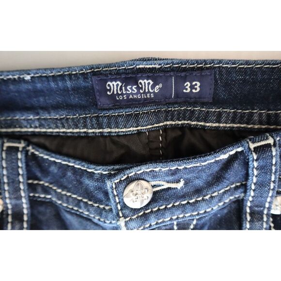 Miss Me M3953B Women's Sz 33 Dk Blue Floral Paradise Mid-Rise Bootcut Jeans - Picture 3 of 13